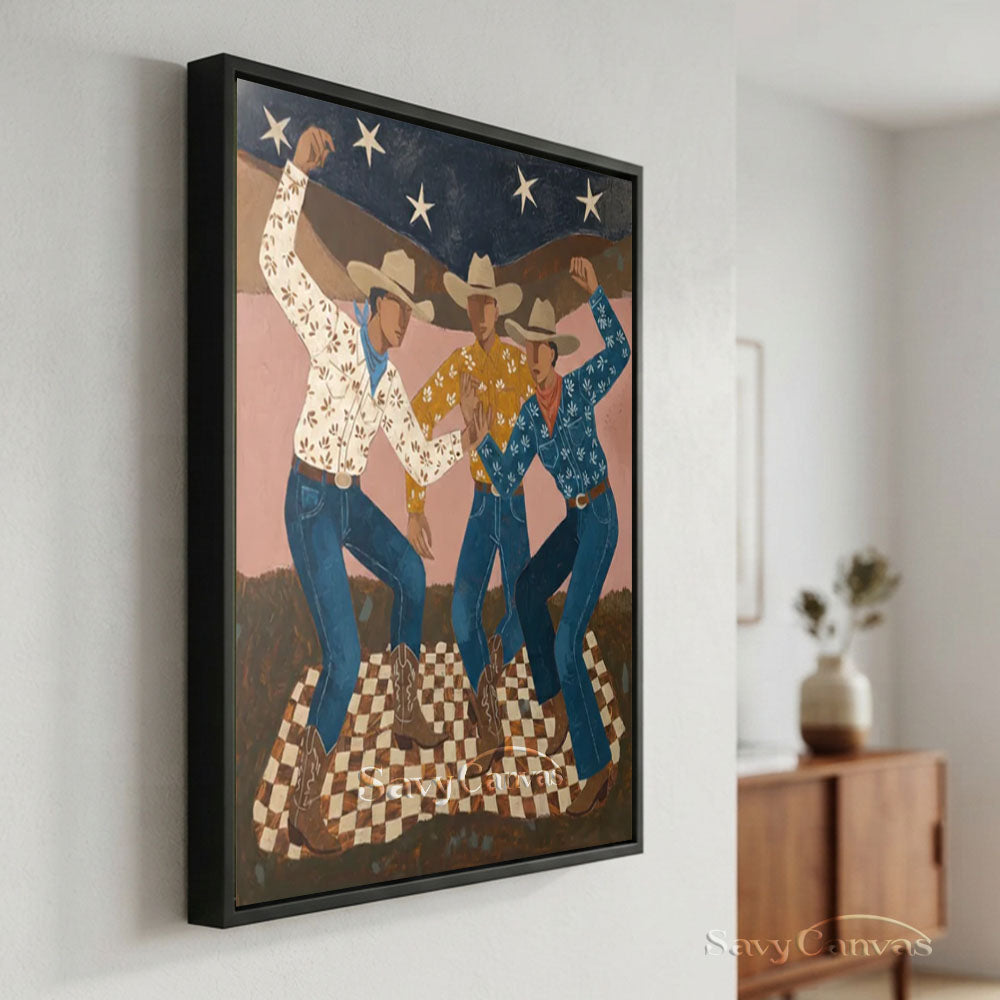 Dancing Western Cowboy Trio Canvas Oil Painting #SS 238