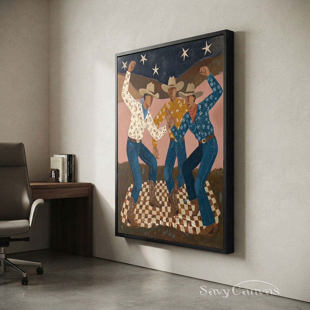 Dancing Western Cowboy Trio Canvas Oil Painting #SS 238