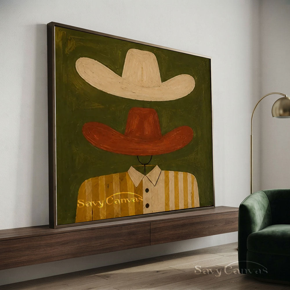 Handmade Modern Abstract Cowboy Hat Green Oil Painting #ZC 011