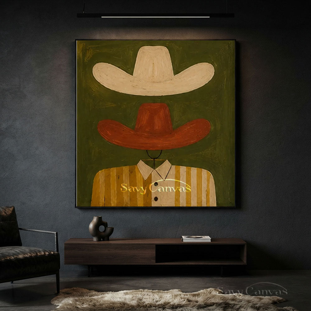 Handmade Modern Abstract Cowboy Hat Green Oil Painting #ZC 011