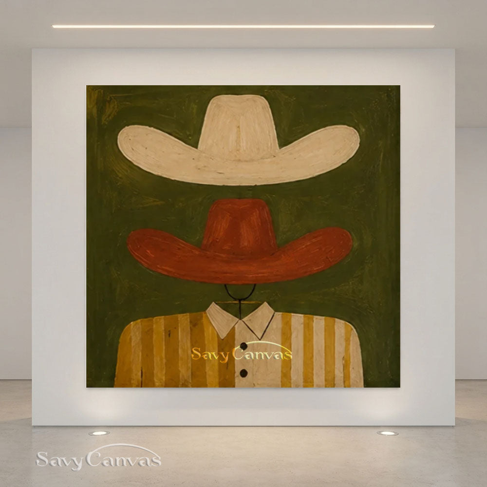 Handmade Modern Abstract Cowboy Hat Green Oil Painting #ZC 011