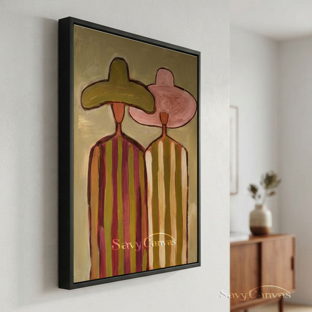 Two Women Vintage Striped Dress Oil Painting #SS 240