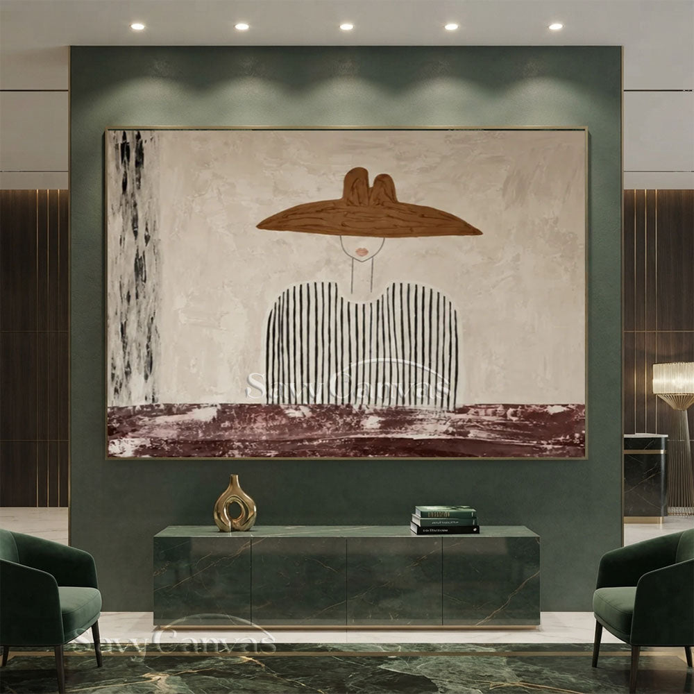 Handmade Modern Minimalist Chic Figure with Wide Hat Oil Painting #ZC 032