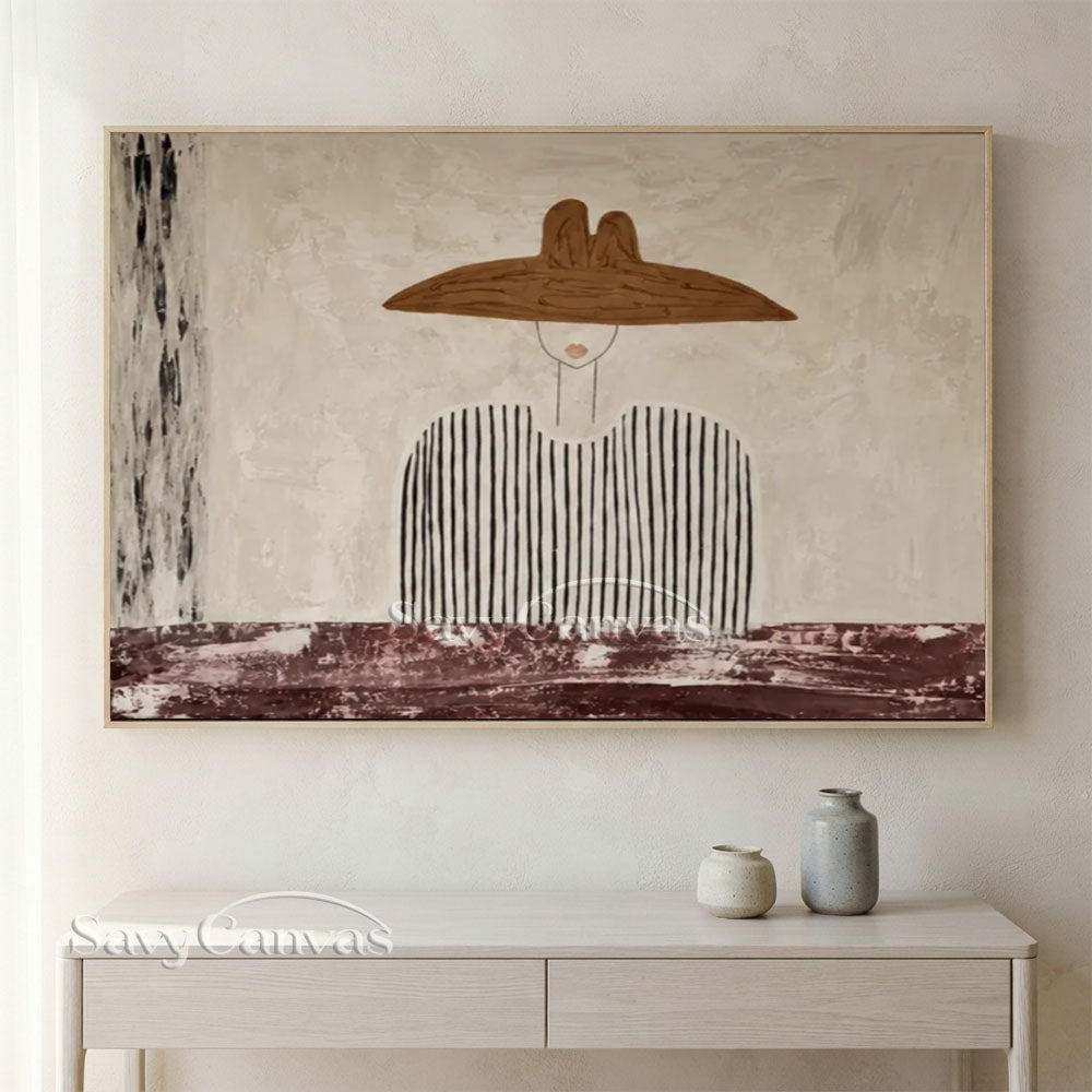 Handmade Modern Minimalist Chic Figure with Wide Hat Oil Painting #ZC 032