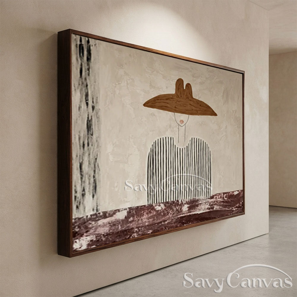Handmade Modern Minimalist Chic Figure with Wide Hat Oil Painting #ZC 032