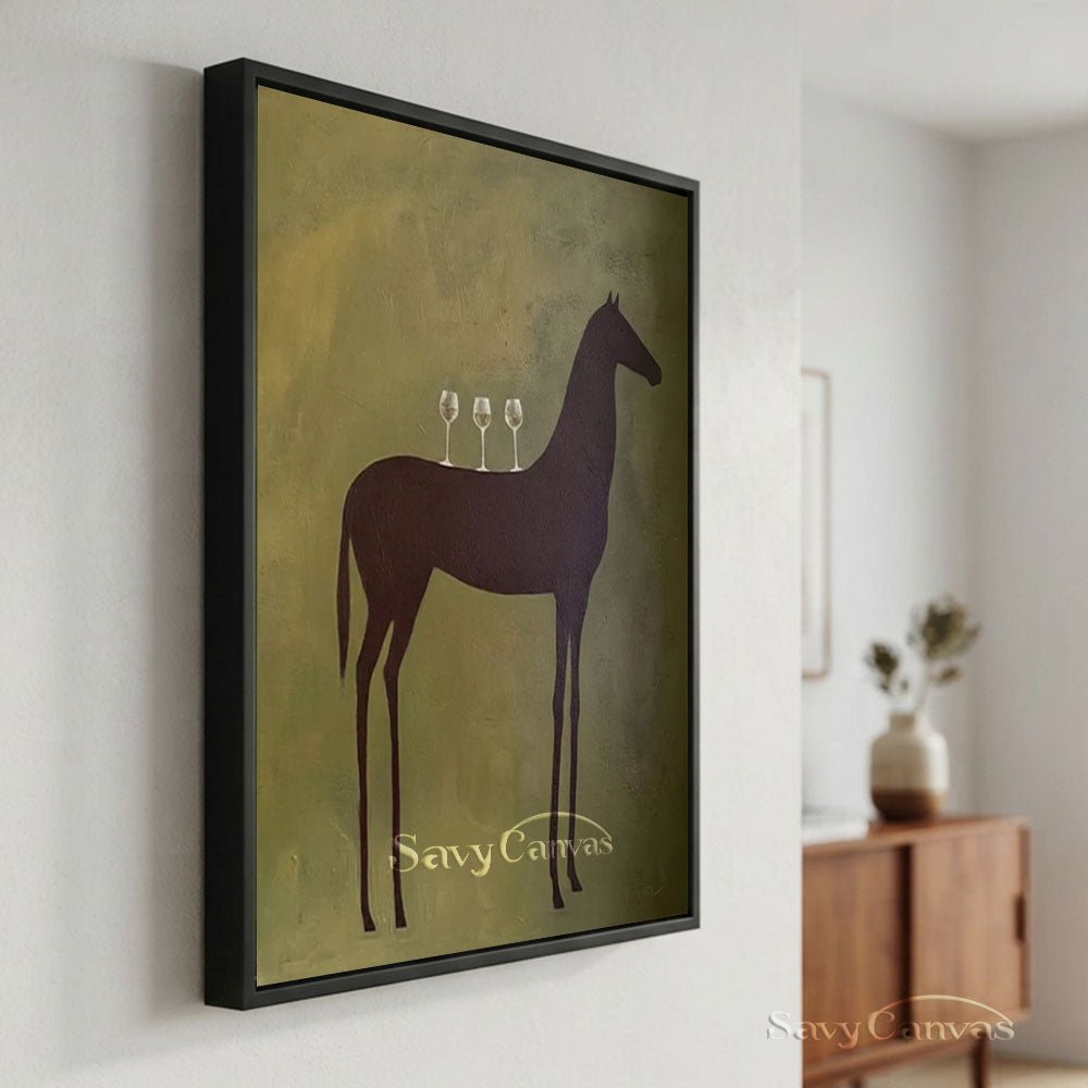 Modernist Horse and Wine Glasses Vintage Abstract Oil Painting #SS 243