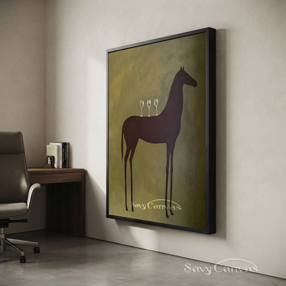 Modernist Horse and Wine Glasses Vintage Abstract Oil Painting #SS 243