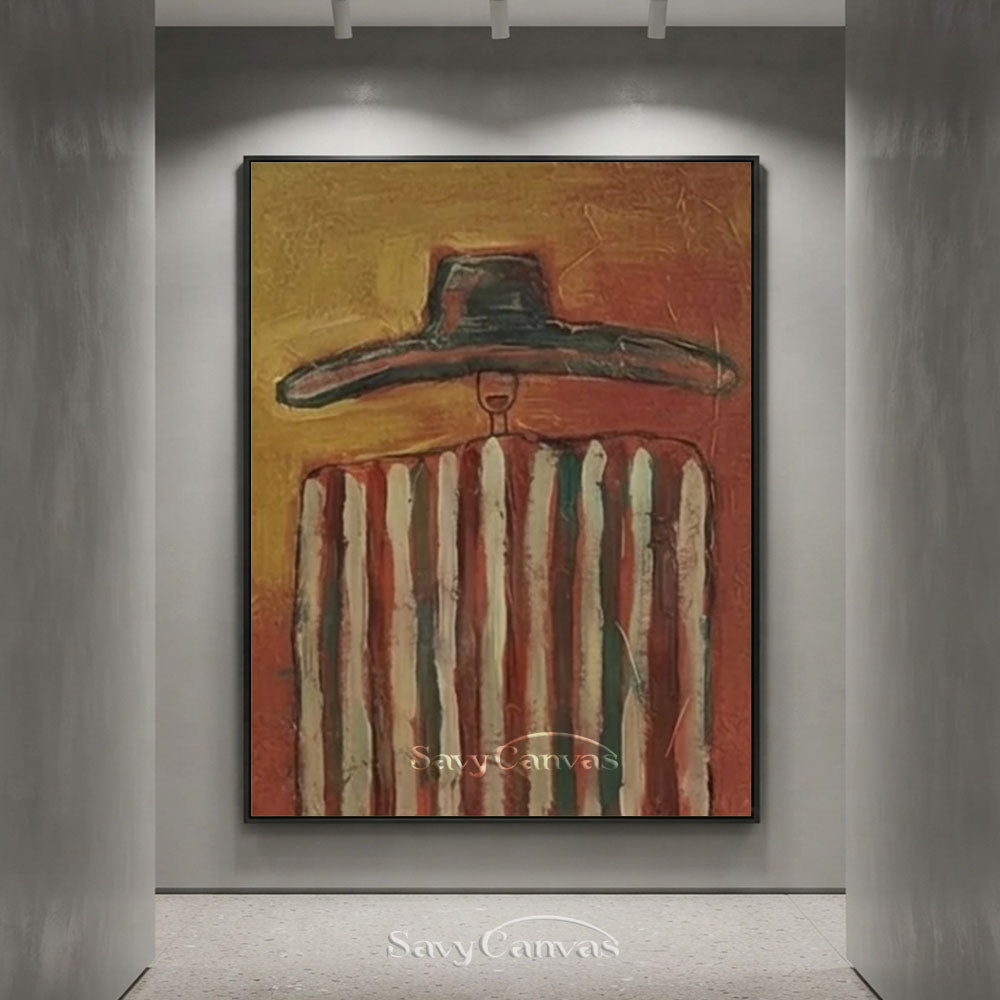 Striped Poncho Man Vintage Folk Canvas Oil Painting #SS 245