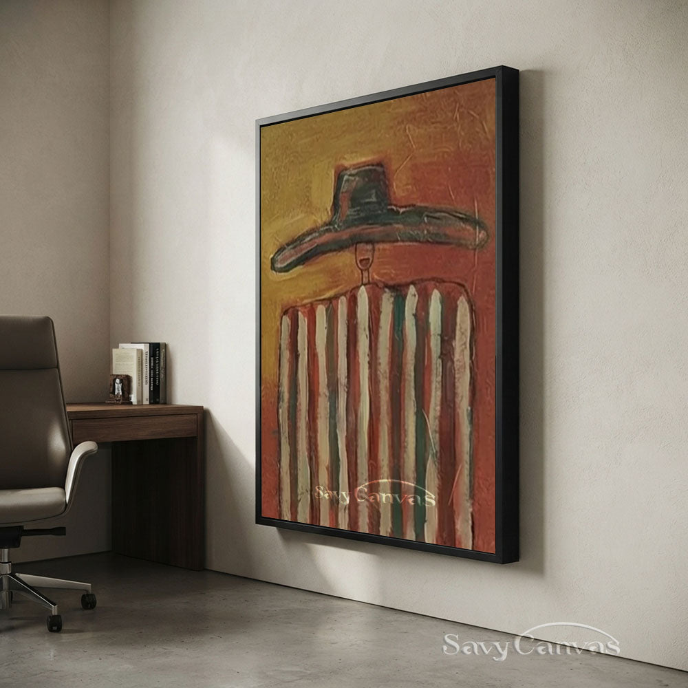 Striped Poncho Man Vintage Folk Canvas Oil Painting #SS 245