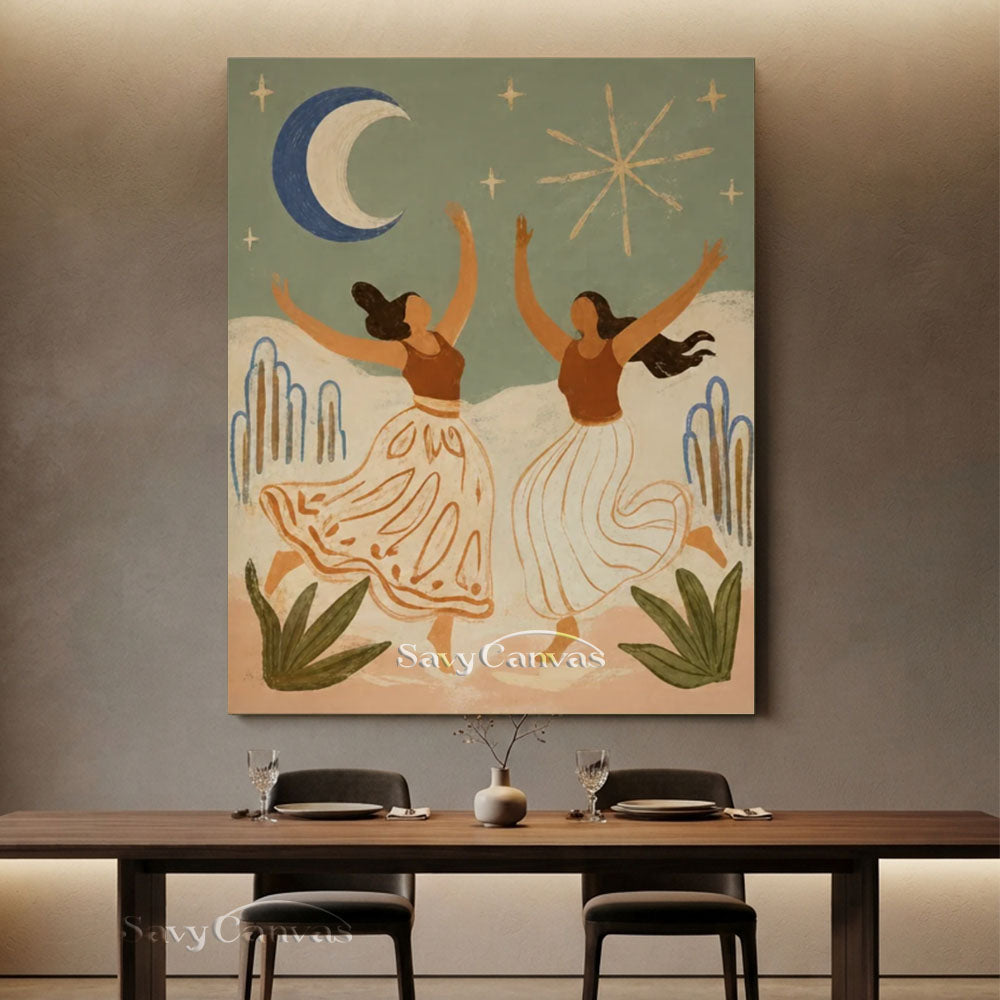 Dancing Women Vintage Folk Canvas Oil Painting #SS 246