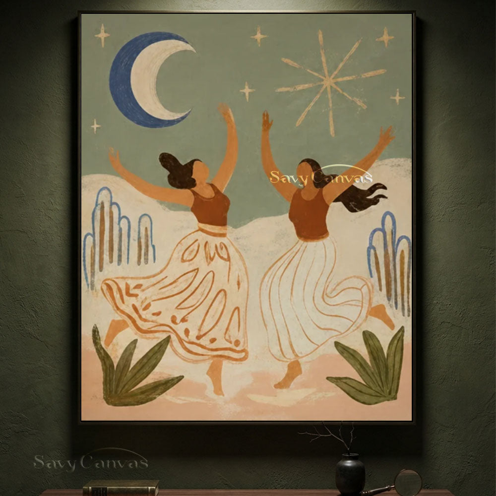 Dancing Women Vintage Folk Canvas Oil Painting #SS 246