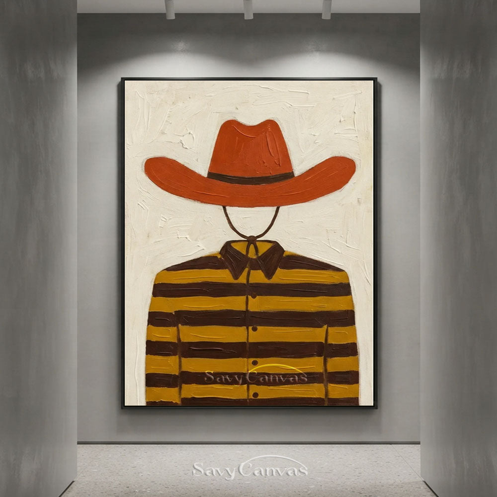 Striped Cowboy Vintage Folk Canvas Oil Painting #SS 247
