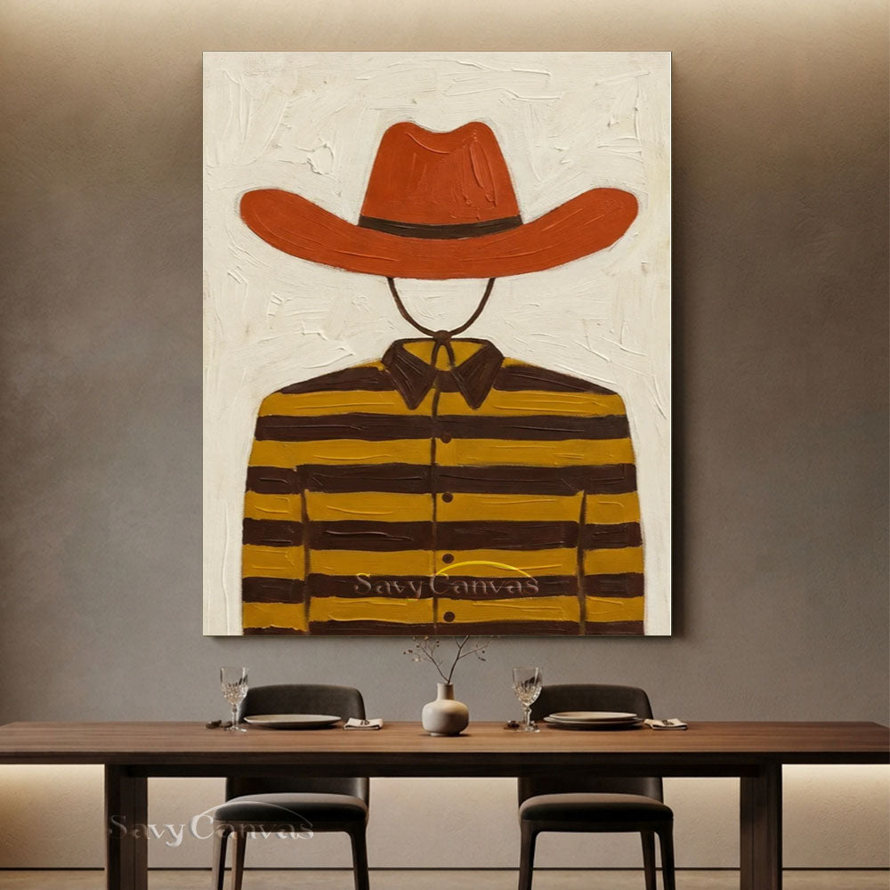 Striped Cowboy Vintage Folk Canvas Oil Painting #SS 247