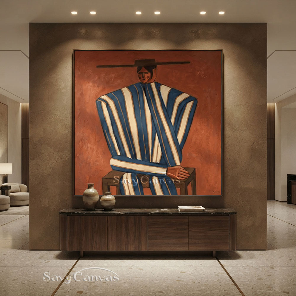 Handmade Modern Abstract Cowboy Portrait Brown Oil Painting #ZC 012