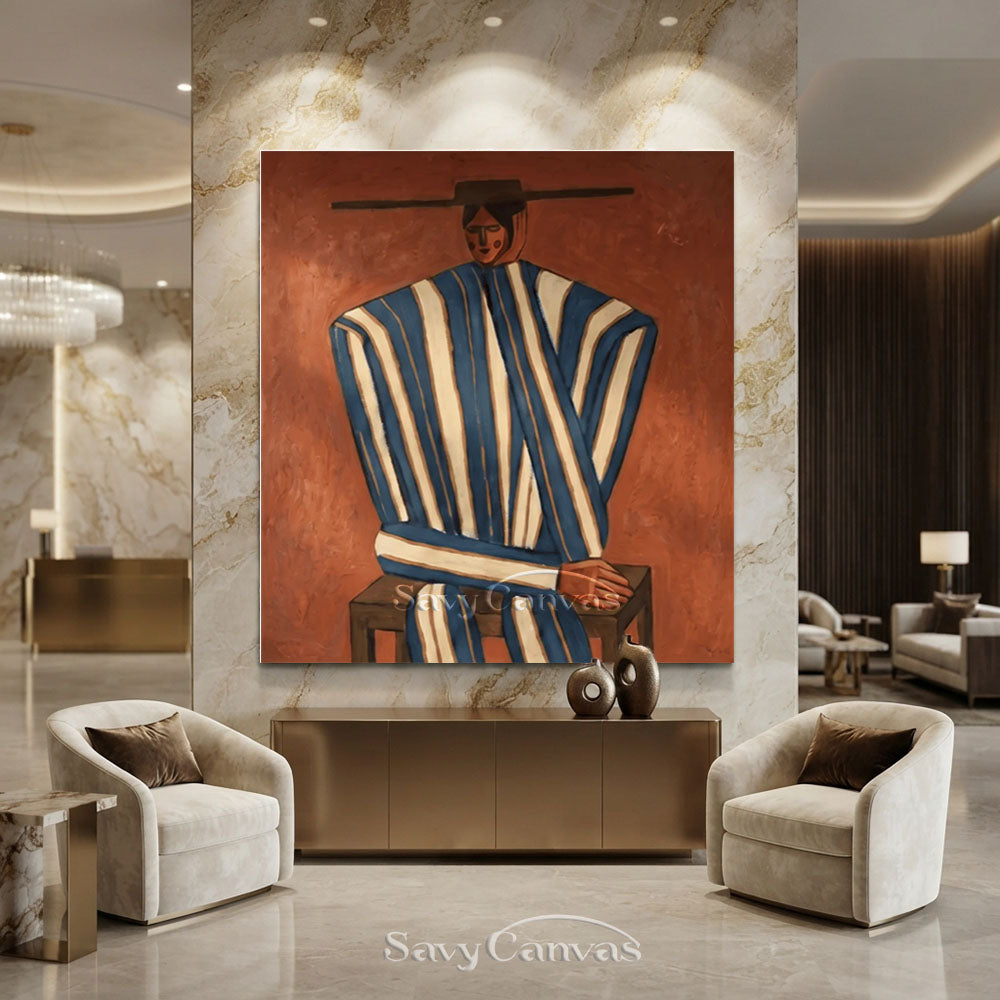 Handmade Modern Abstract Cowboy Portrait Brown Oil Painting #ZC 012