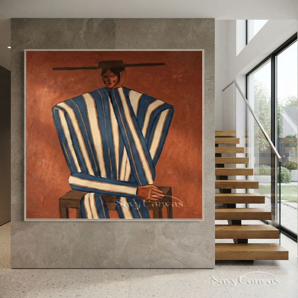 Handmade Modern Abstract Cowboy Portrait Brown Oil Painting #ZC 012