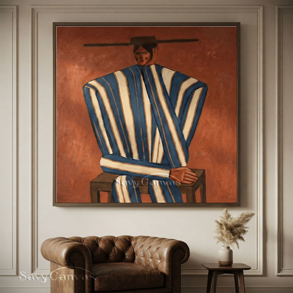 Handmade Modern Abstract Cowboy Portrait Brown Oil Painting #ZC 012