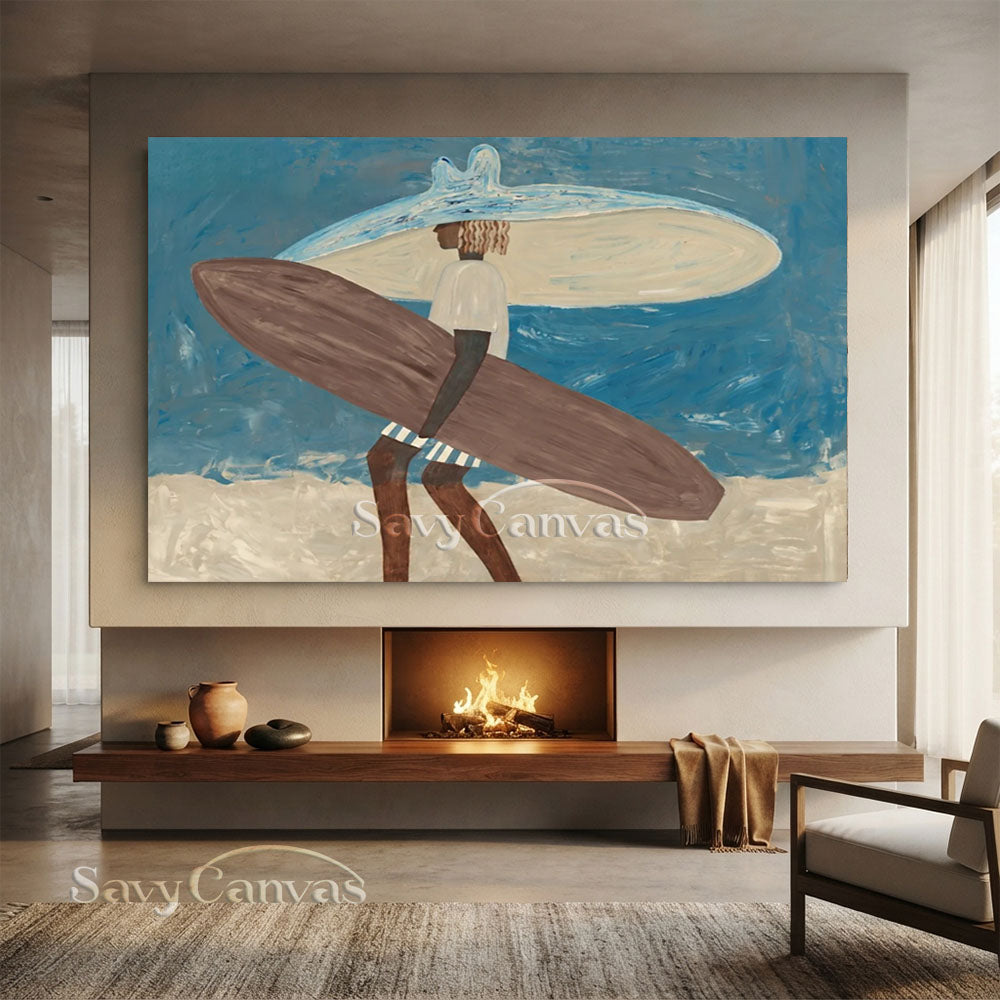 Savy Canvas Handcrafted Textured Ocean Blue Surfer Canvas Decor#ZC 038