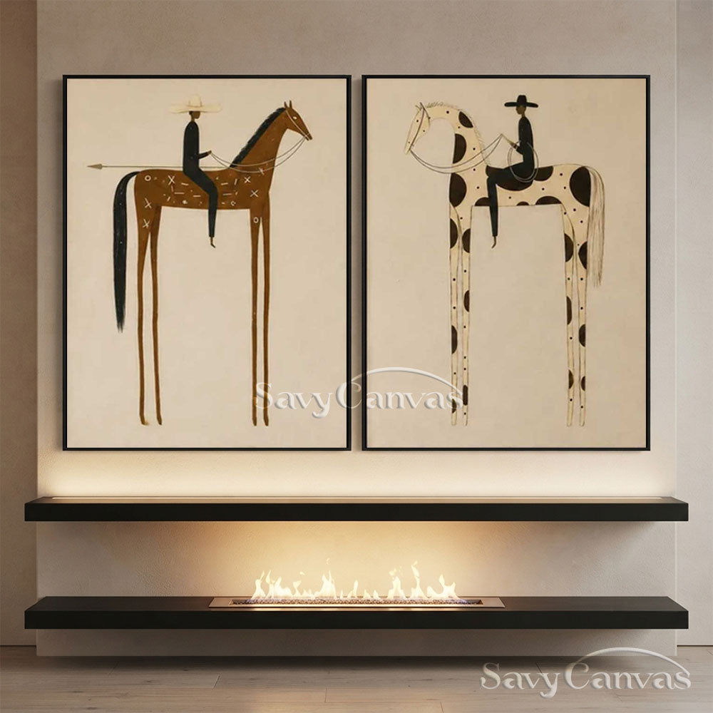 Retro Equestrian Abstract Oil Painting #SS 283