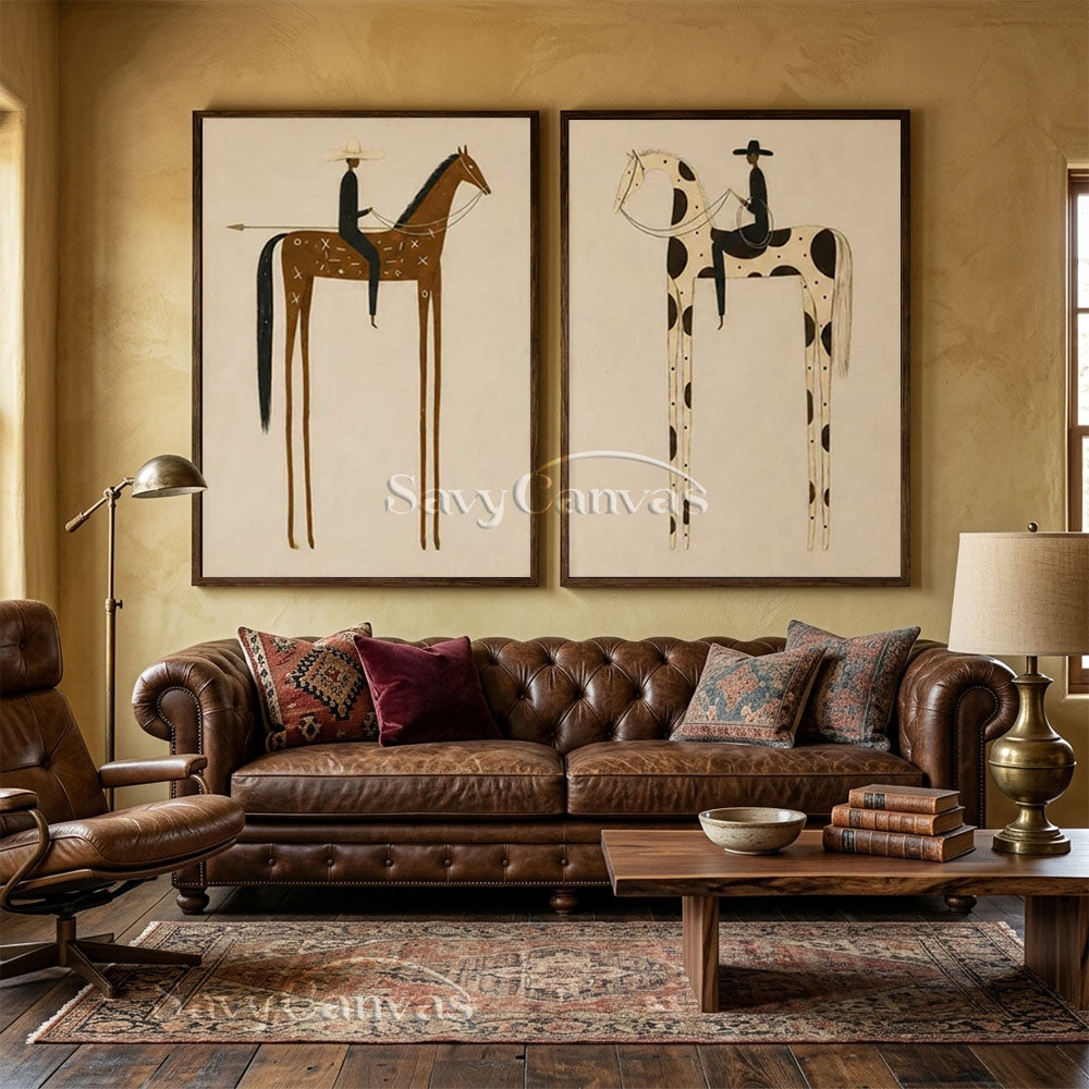 Retro Equestrian Abstract Oil Painting #SS 283