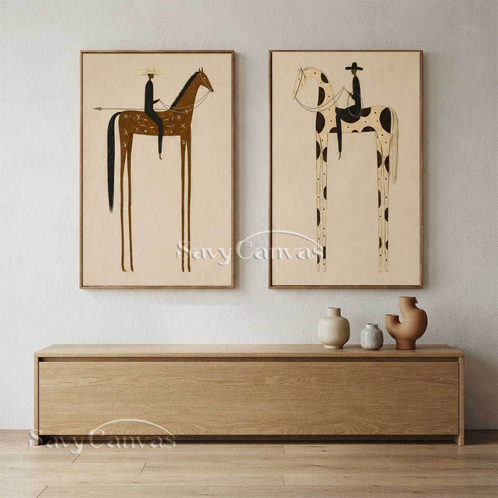 Retro Equestrian Abstract Oil Painting #SS 283