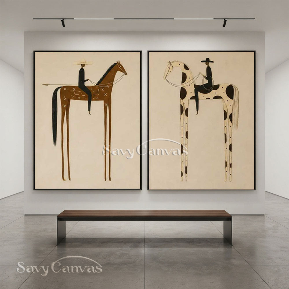 Retro Equestrian Abstract Oil Painting #SS 283
