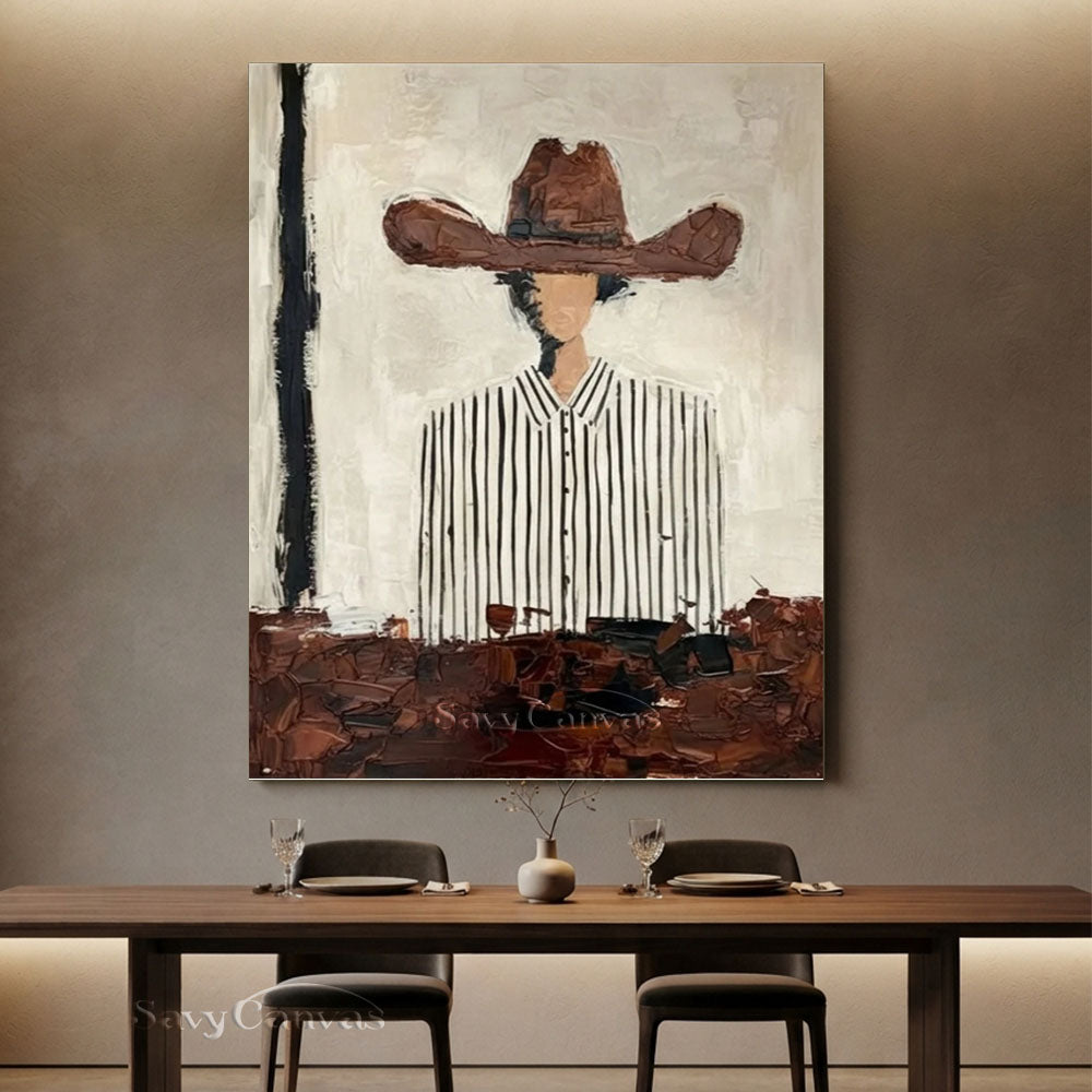 Abstract Cowboy in Striped Shirt Vintage Canvas Oil Painting #SS 249