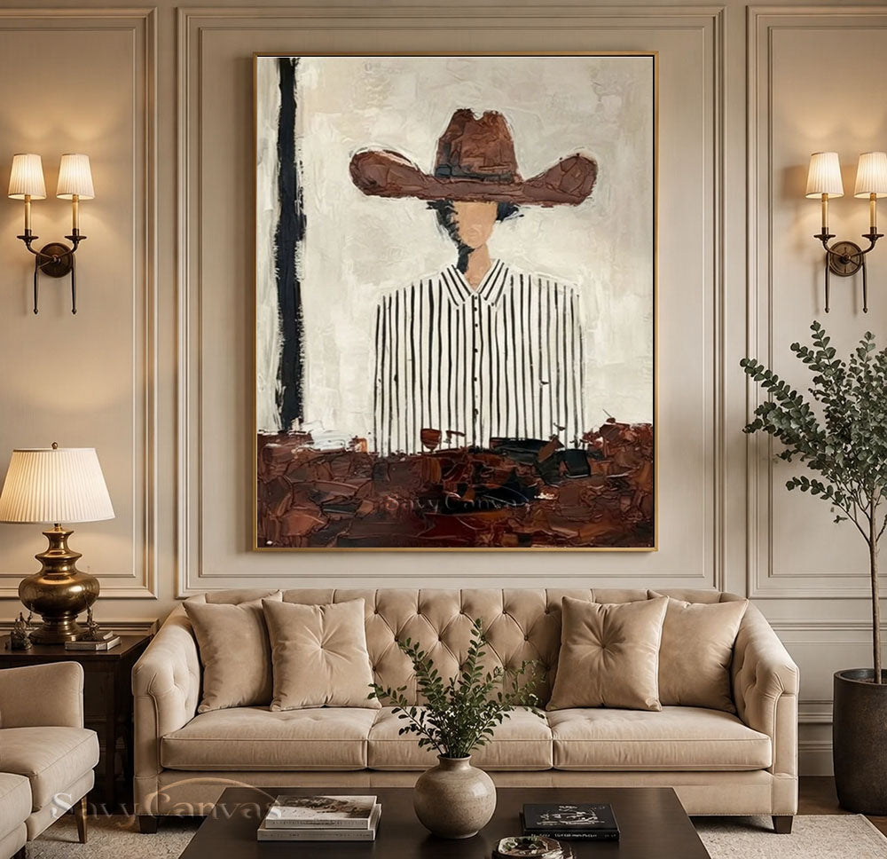Abstract Cowboy in Striped Shirt Vintage Canvas Oil Painting #SS 249