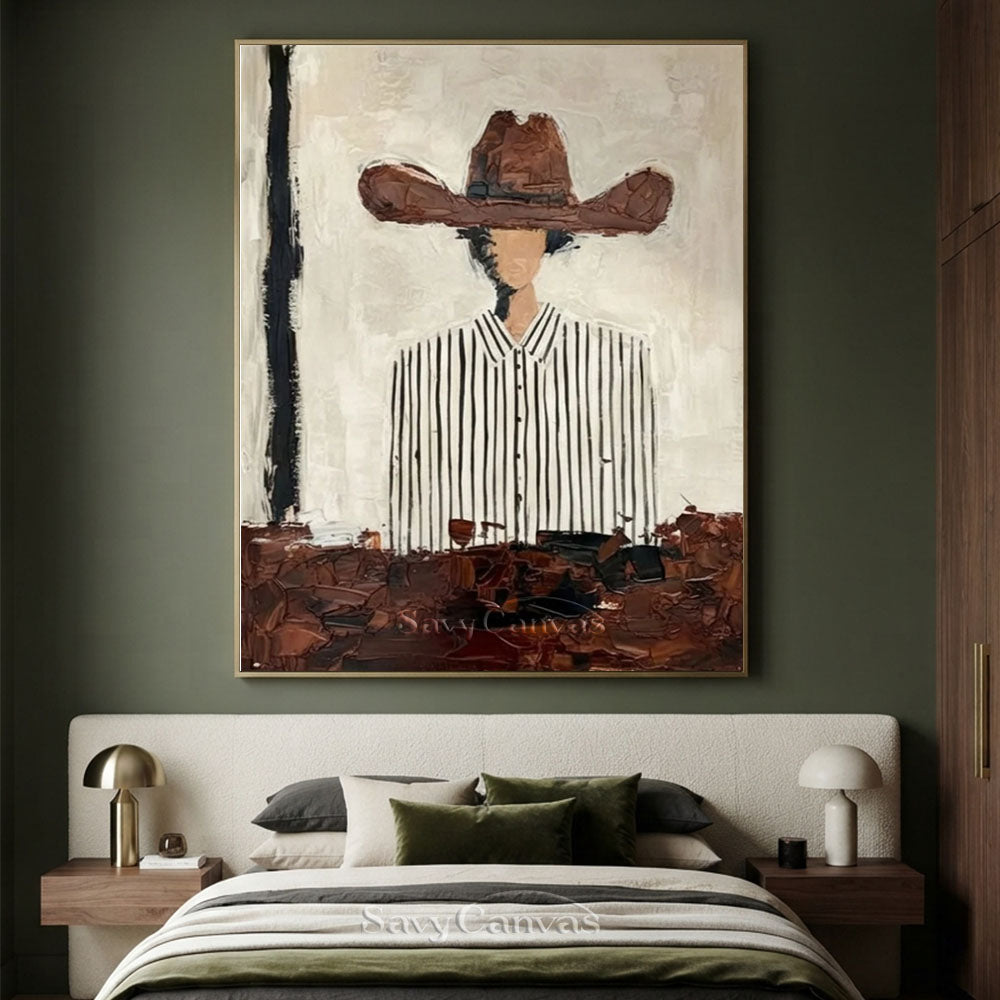 Abstract Cowboy in Striped Shirt Vintage Canvas Oil Painting #SS 249