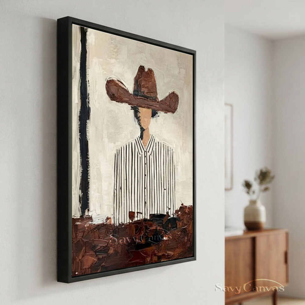 Abstract Cowboy in Striped Shirt Vintage Canvas Oil Painting #SS 249