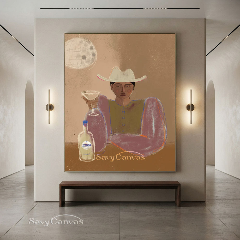Handmade Retro Cowgirl Martini Modernist Canvas Oil Painting #SS 253