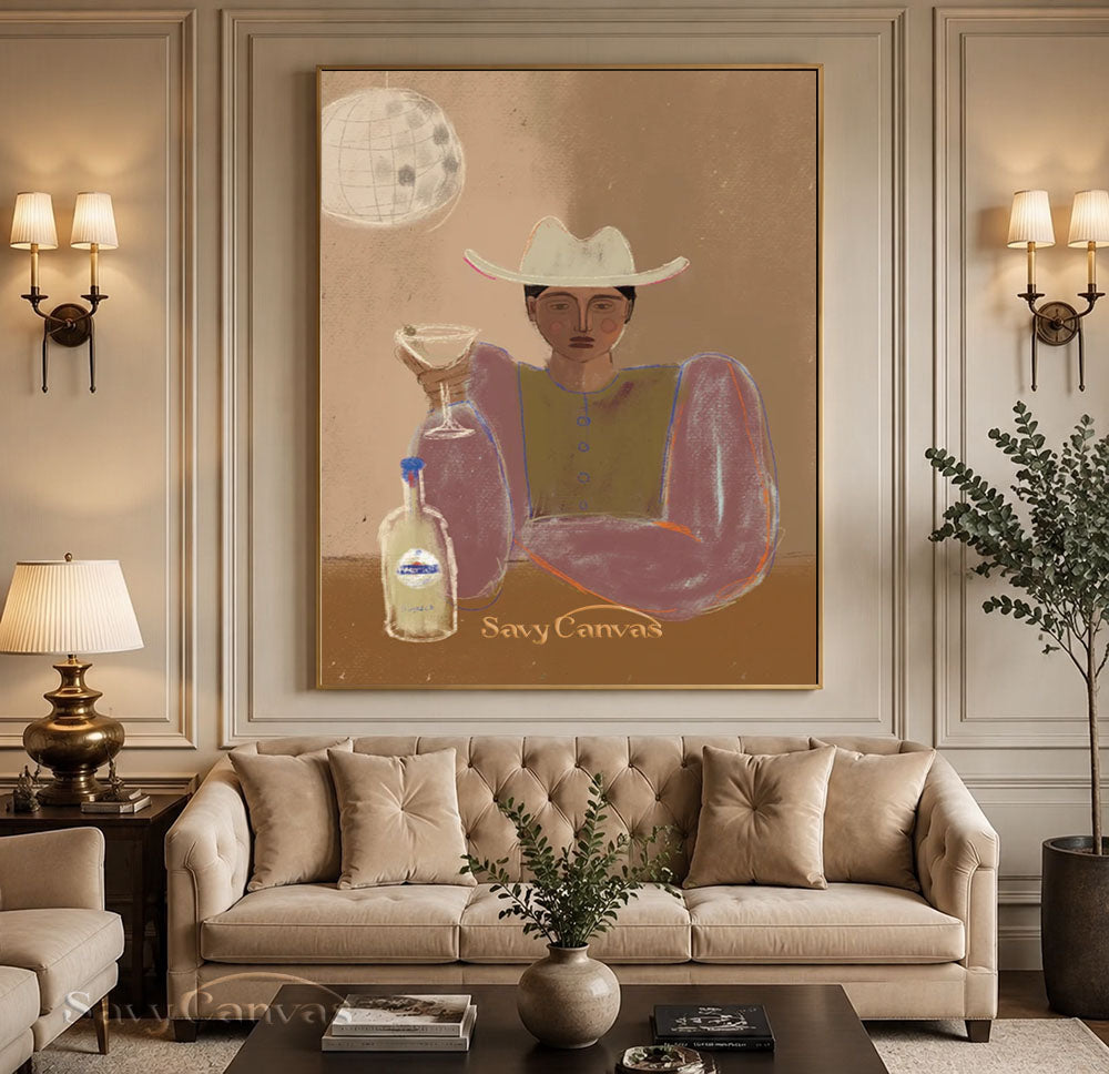 Handmade Retro Cowgirl Martini Modernist Canvas Oil Painting #SS 253