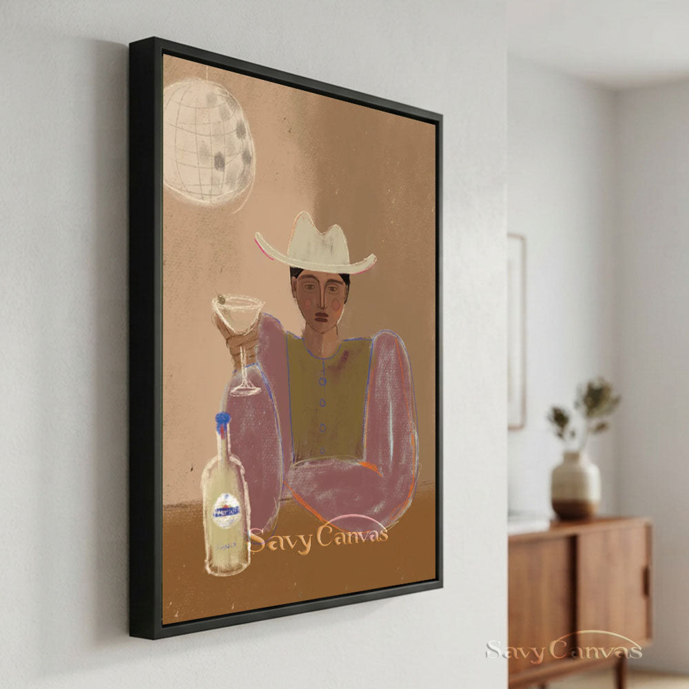 Handmade Retro Cowgirl Martini Modernist Canvas Oil Painting #SS 253