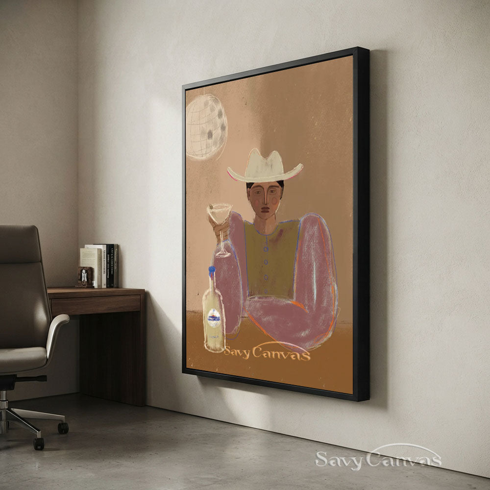 Handmade Retro Cowgirl Martini Modernist Canvas Oil Painting #SS 253
