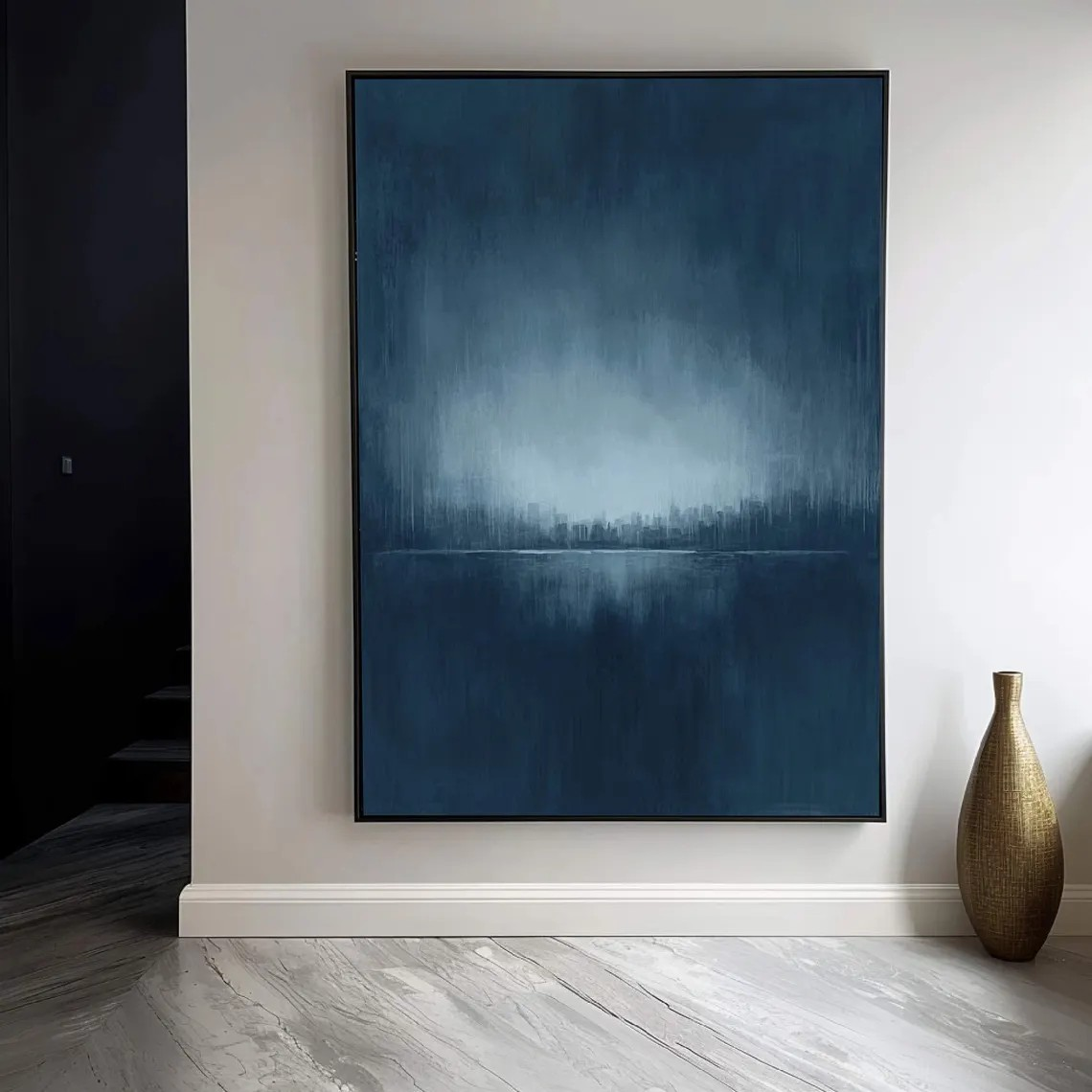 Large Contemporary Abstract  Handmade Vertical Blue Canvas Art #TC 047