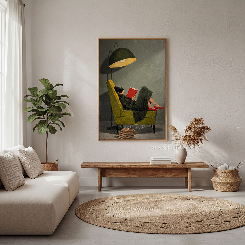 Vintage Reading Woman Oil Painting Retro Canvas Wall Art #AA 548