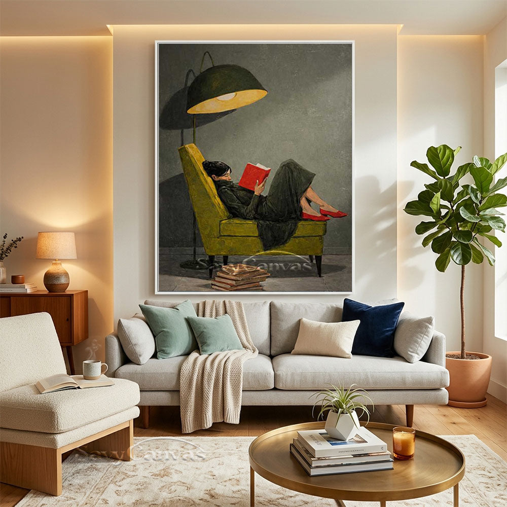 Vintage Reading Woman Oil Painting Retro Canvas Wall Art #AA 548