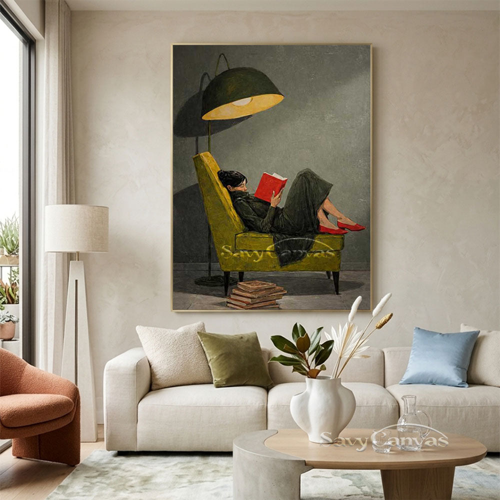Vintage Reading Woman Oil Painting Retro Canvas Wall Art #AA 548