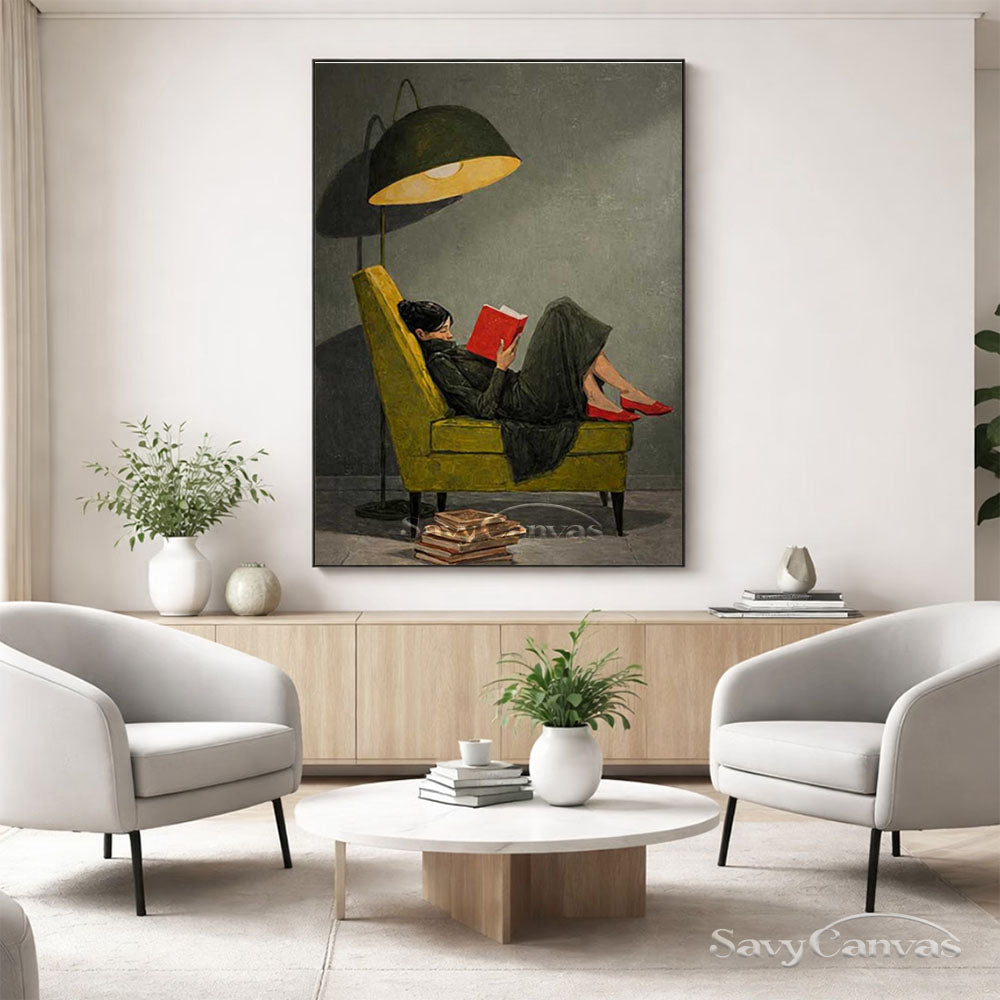 Vintage Reading Woman Oil Painting Retro Canvas Wall Art #AA 548