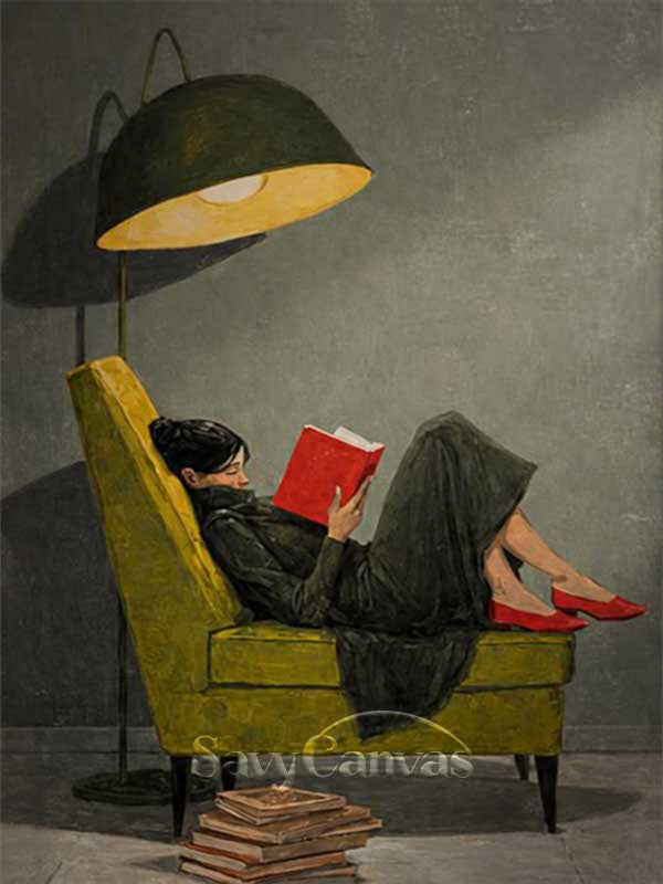 Vintage Reading Woman Oil Painting Retro Canvas Wall Art #AA 548