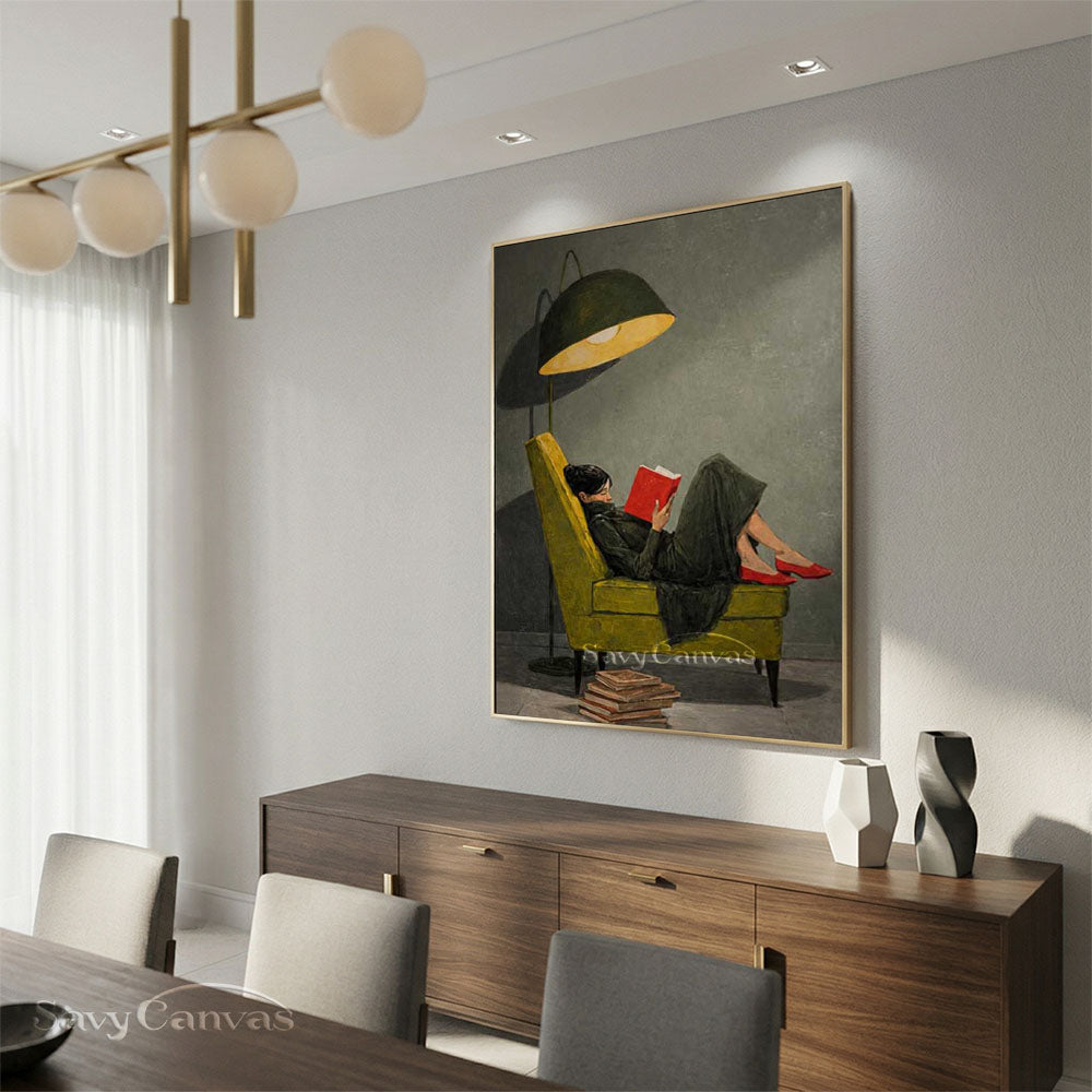 Vintage Reading Woman Oil Painting Retro Canvas Wall Art #AA 548