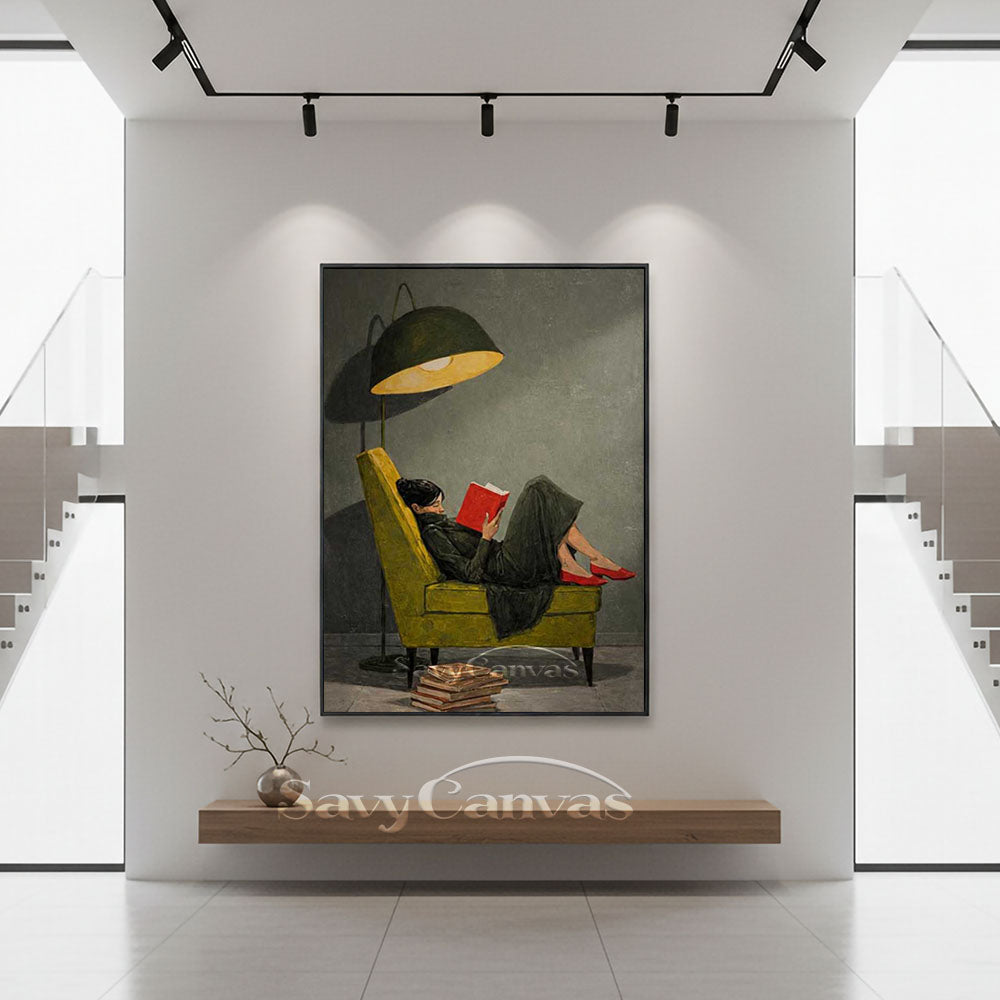 Vintage Reading Woman Oil Painting Retro Canvas Wall Art #AA 548