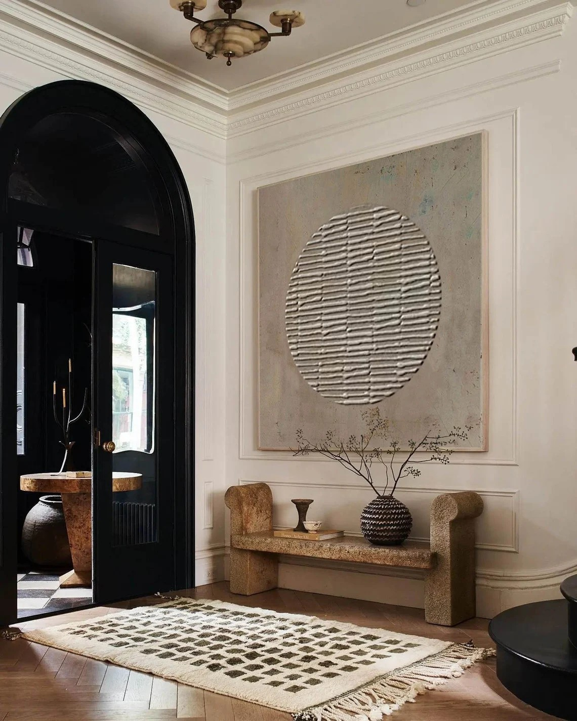 3D Minimalist Abstract Oil Painting with Textured Brown Circle #JJ 013