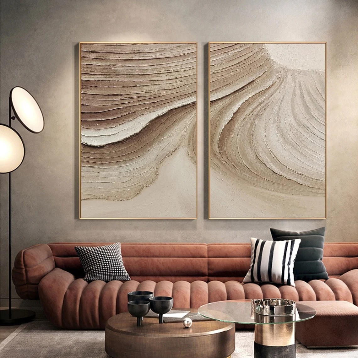 Modern Wall Art - Textured Beige Abstract Painting Set | #TC 051
