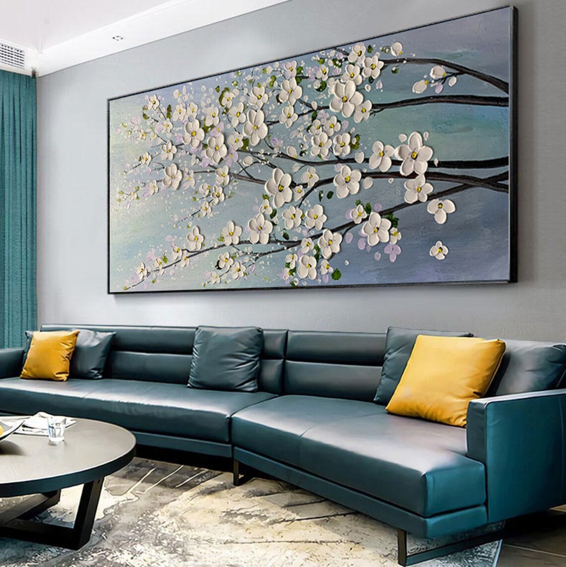 3D White Flower Abstract Oil Painting - Textured Floral Art #JJ 035