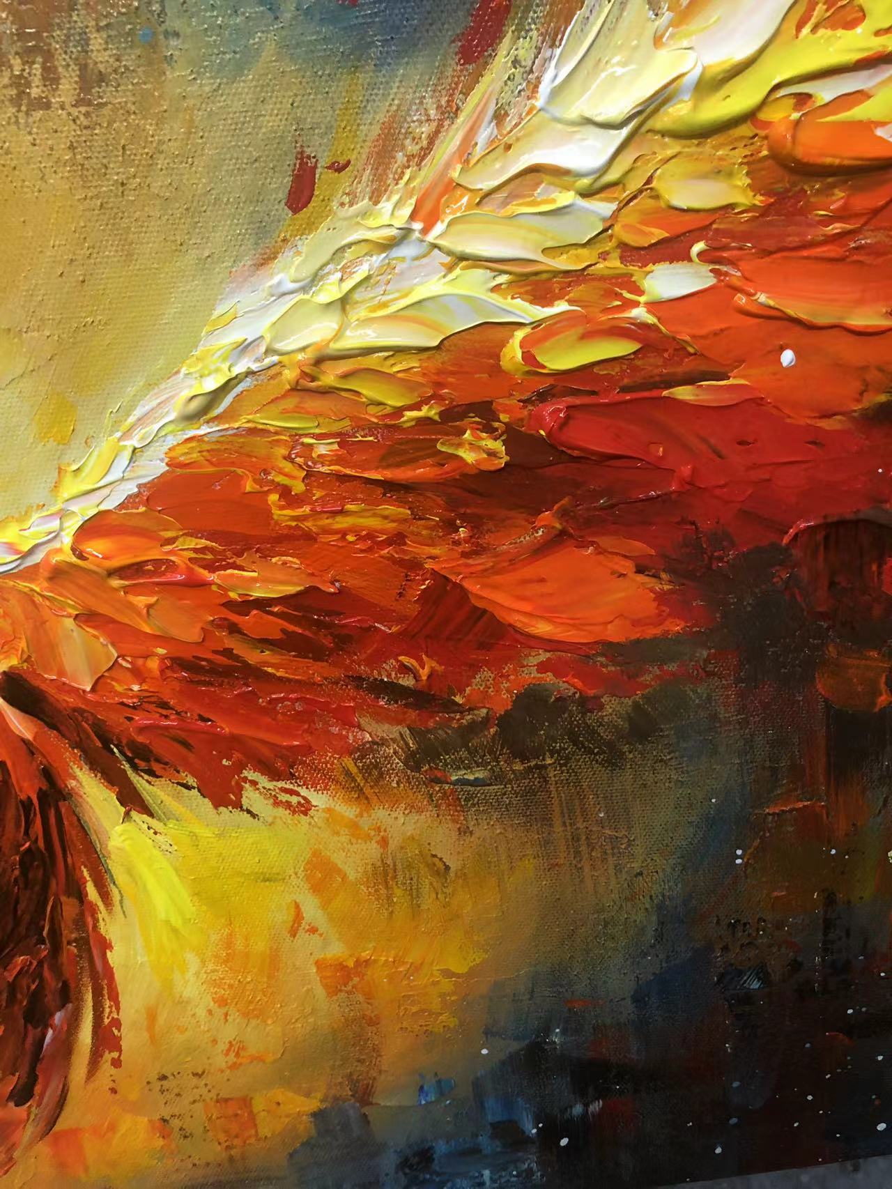 Textured Phoenix Rising Oil Painting | Large Fiery Wall Art Decor #ZZ 007