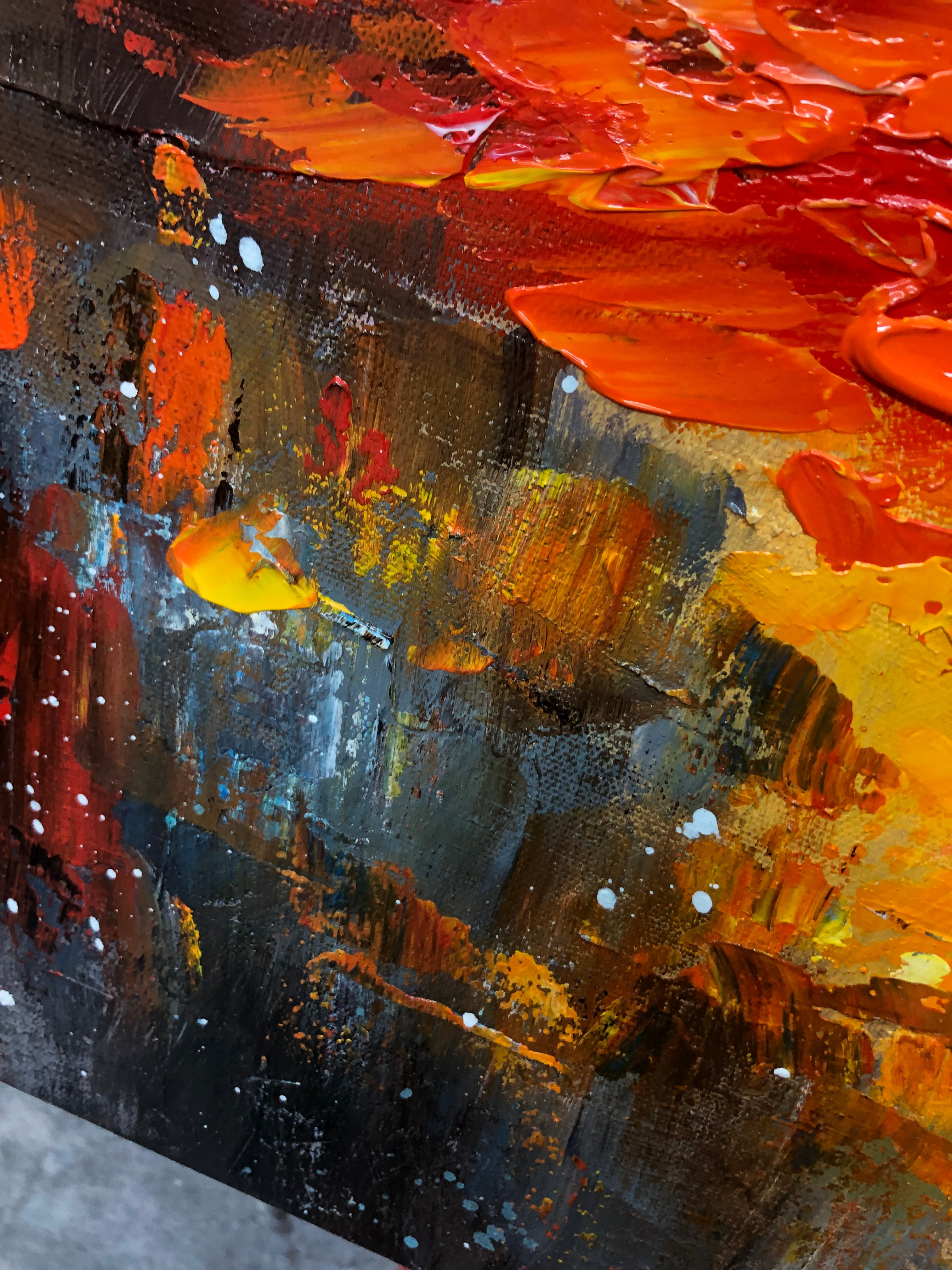 Textured Phoenix Rising Oil Painting | Large Fiery Wall Art Decor #ZZ