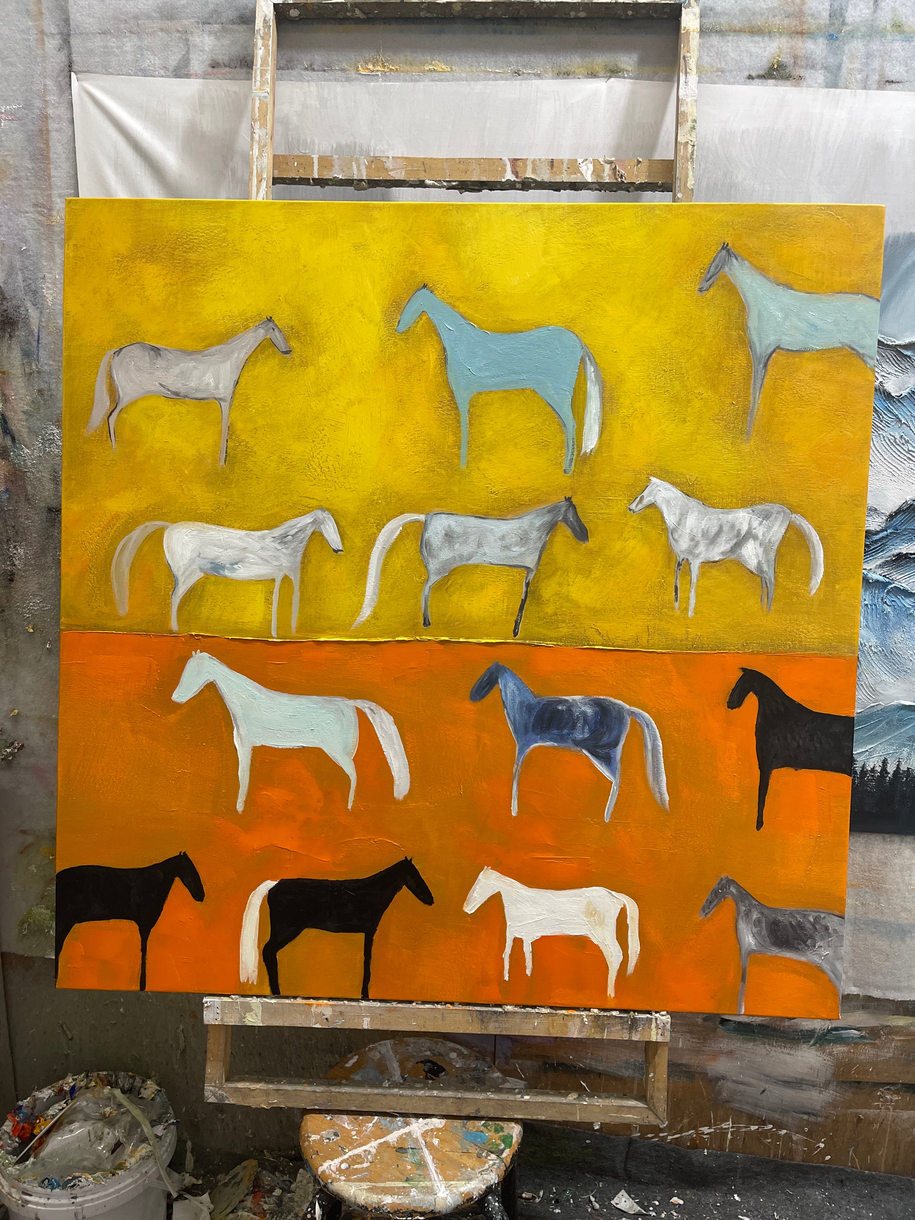 Abstract Equine Pattern: Colorful Horse Silhouettes #ZZ 029