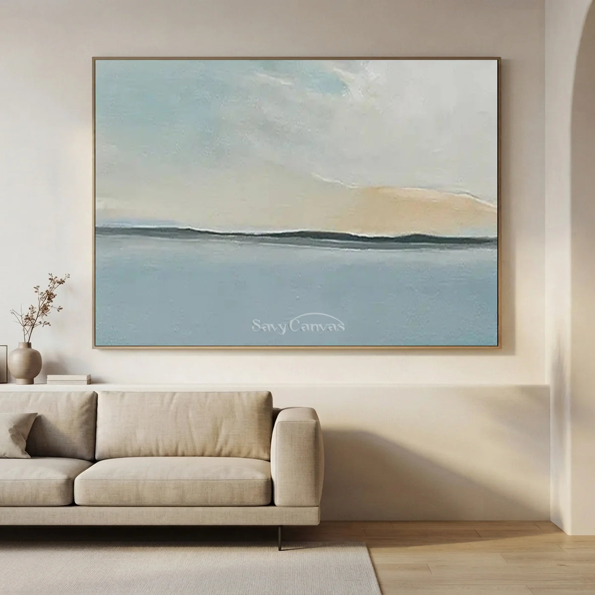 Calm Horizon Line Art | Large Abstract Seascape Painting #ZZ 054