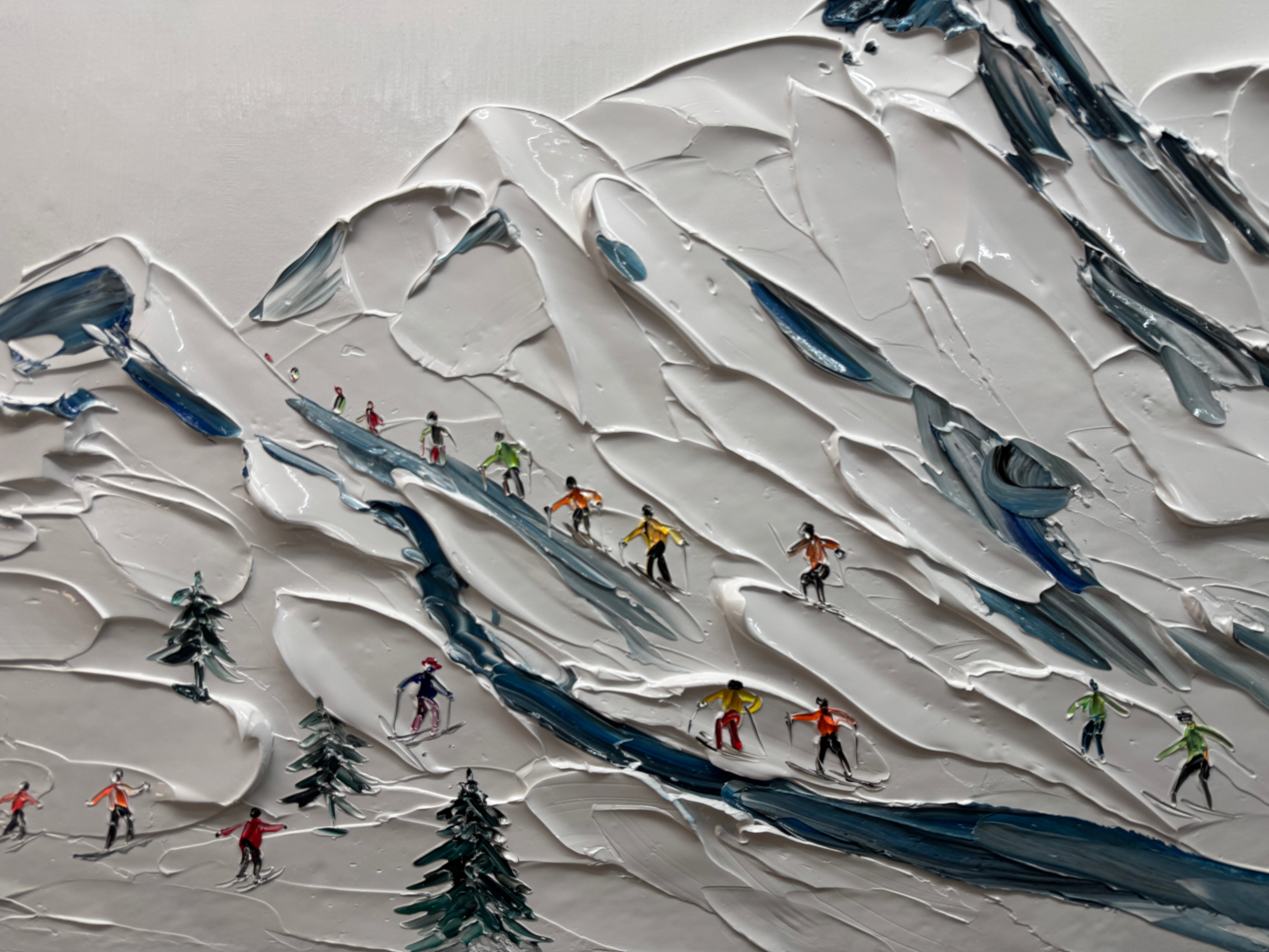 Original Textured Ski Painting | Large Mountain Landscape Wall Art #ZZ 129